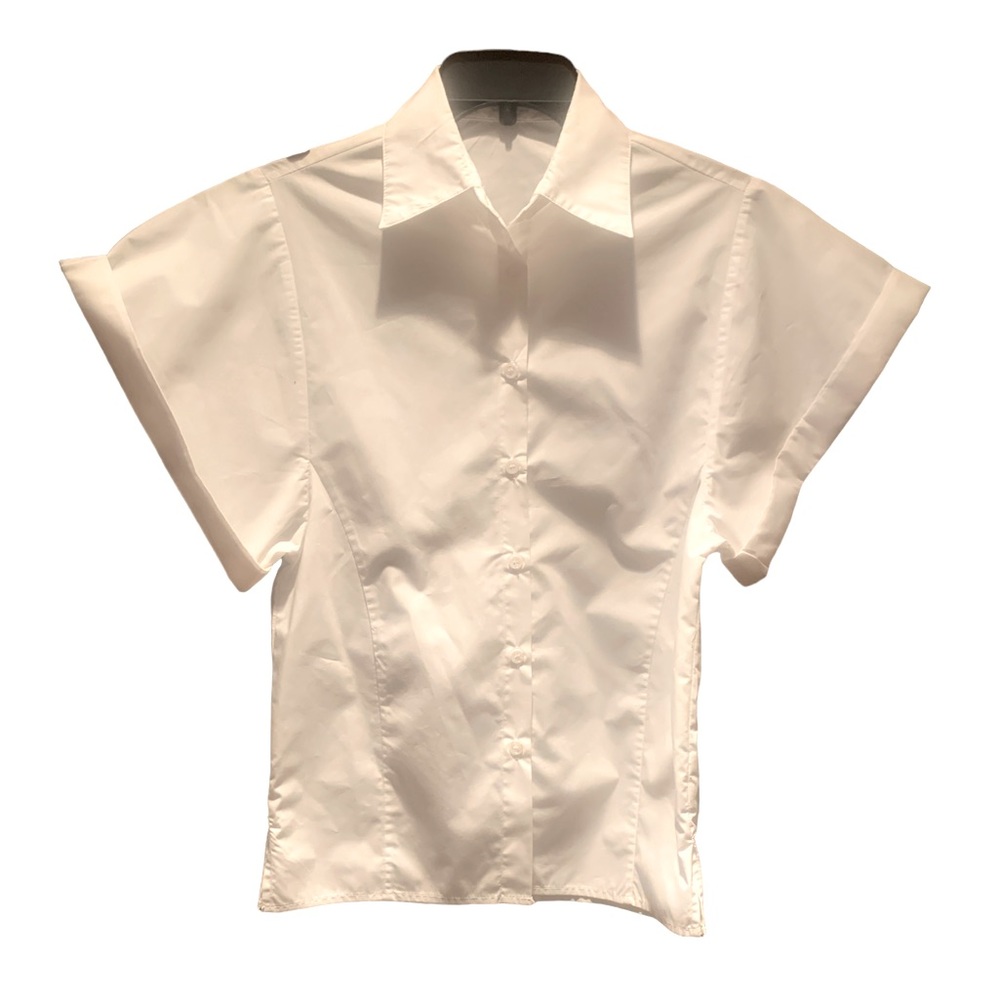 Avantlook short sleeve slim waist button down top in white XS